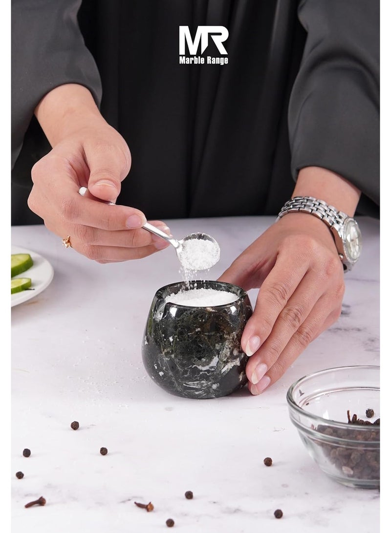 MARBLE RANGE Marble Salt Cellar with Lid 3.5 Inch handmade Black Stone Salt Jar for Kitchen, Herb & Spice Storage Container, Countertop Sugar Bowl, Elegant Marble Canister - Image 3
